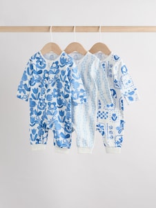 Next כחול  - מארז של 3 חליפות שינה עם רוכסן דו-כיווני לתינוקות (גיל 0 חודשים עד 3 שנים)