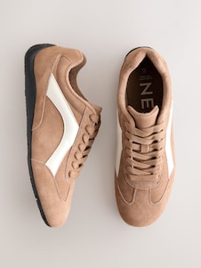 Next זמש קאמל - ®Forever Comfort נעלי ספורט מעור עם שרוכים וסוליה דקה