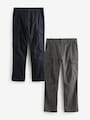 Straight Charcoal Grey/Navy Blue Straight Fit Cotton Rich Stretch Cargo Trousers 2 Pack