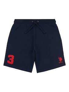 כרום כחול - .U.S. Polo Assn מכנסי פוטר קצרים בגזרה קלאסית מ-%100 כותנה עם סמל השחקן והספרה 3 לגברים