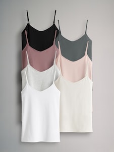 בצבע שחור/אפור בהיר/ורוד/שמנת/כחול/לבן - The Set מארז 7 חולצות גופיה עם כתפיות דקיקות