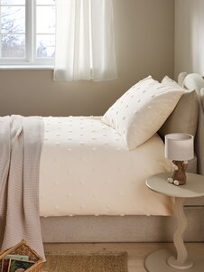 White Appliqué Daisy Flower Duvet Cover and Pillowcase Set