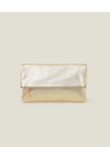 Accessorize Gold Leather Fold Over Clutch