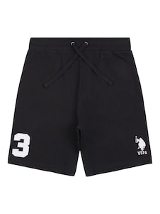 שחור - .U.S. Polo Assn מכנסי פוטר קצרים בגזרה קלאסית מ-%100 כותנה עם סמל השחקן והספרה 3 לגברים