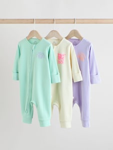 Next צבעוני - מארז של 3 חליפות שינה עם רוכסן דו-כיווני לתינוקות (גיל 0 חודשים עד 3 שנים)