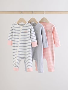 Next ורוד/אפור - מארז של 3 חליפות שינה עם רוכסן דו-כיווני לתינוקות (גיל 0 חודשים עד 3 שנים)