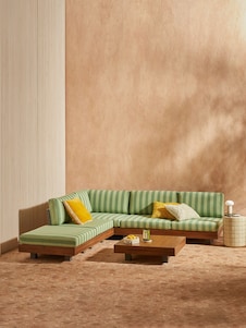 Avarna Garden Wood Corner Lounge Set in Orange and Brown Check