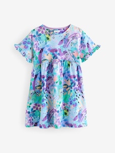 Next Blue Graffiti Print Short Sleeve Jersey Summer Dress (3-16yrs)