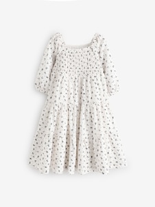 Next Ecru Ditsy Flower Tiered Broderie Summer Dress (3-16yrs)