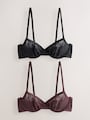 Black/Purple Non Pad Balcony Ultimate Comfort Soft Brushed Lace Bras 2 Pack A-E