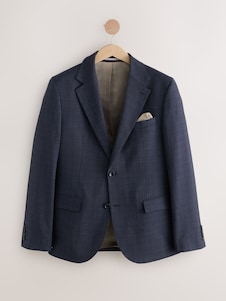 Next כחול כהה - ז'קט חליפה בדוגמת משבצות גזרת סקיניעם מרקם