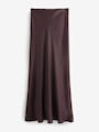 Chocolate Brown Satin Midi Skirt