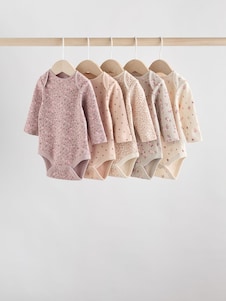 Next צבע חום קרמל בדוגמה פרחונית זעירה - מארז 5 בגדי גוף עם שרוולים ארוכים לתינוקות