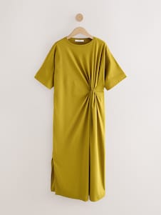 Next Olive Green Short Sleeve T-Shirt Twist Midi Dress