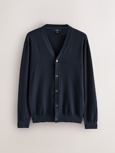 Next Navy Blue Regular Fit Cotton Rich Cardigan