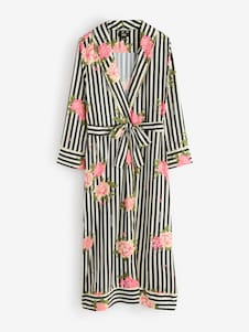 Rockett St George Black/White Flower Power Stripe Satin Robe