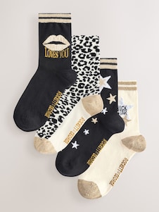 Rockett St George Monochrome Animal Print 4 Pack Ankle Socks