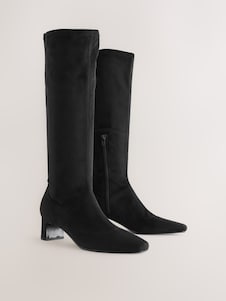 Next שחור - ®Forever Comfort מגפוני טקסטיל בגובה הברך עם חרטום אזמל מחודד