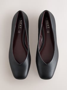 Next שחור - ‪Forever Comfort®‬ נעלי בלרינה שטוחות מעור עם חרטום מרובע