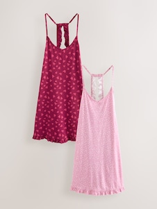 Next צבע ורוד בדוגמת נקודות/לבבות - מארז של 2 שמלות סליפ