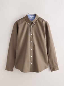 Next Stone Natural Slim Fit Long Sleeve Oxford Shirt