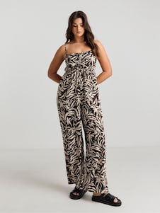 Simply Be אוברול חוף בגזרת בנדו בעיטור כיווצים