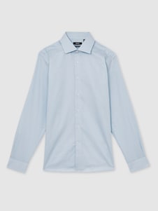 פסים כחולים - גזרה רגילה - Reiss חולצת סאטן מסיב כותנה עם צווארון חתוך, דגם Remote