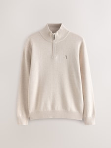 Next Oatmeal Stag Logo Regular Fit 100% Cotton Premium Quarter Zip Jumper