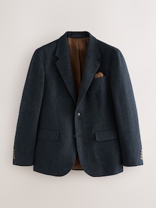 Next כחול כהה - Slim Fit Herringbone Wool Blend Suit Jacket