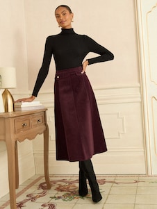 Love & Roses Pocket Detail Corduroy Midi Skirt