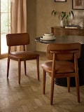 Distressed Faux Leather Tan Dark Wood Leg