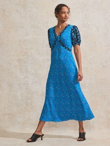 Ro&Zo Natural Buttermilk Pleat Detail Linen Blend Dress
