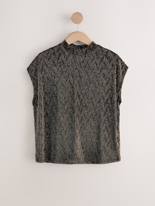 Next נחושת - חולצה עם חצי שרוול ושכבה שקופה בעיטור מטאלי מנצנץ