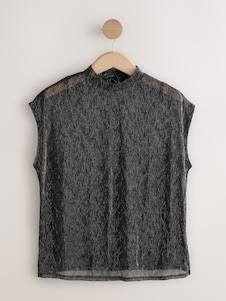 Next כסף/שחור - חולצה עם חצי שרוול ושכבה שקופה בעיטור מטאלי מנצנץ