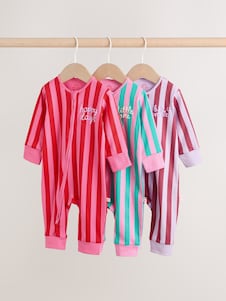 Next פסים בצבעים שונים - מארז של 3 חליפות שינה לתינוקות עם רוכסן דו-כיווני (גיל 0 עד 3)