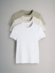 צבע חאקי בהיר/צבע אבן חמים/לבן - The Set מארז של 3 חולצות טי מבד ריב עם שרוולים קצרים