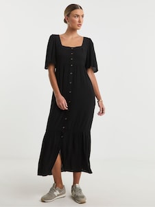 Simply Be Durchgeknöpftes Maxikleid mit Crinkle-Effekt