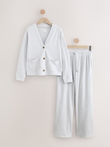 Next Grey Cosy Waffle Cardigan Trousers Set