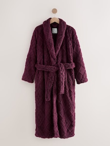 Next Burgundy Red Argyle Cosy Fleece Robe