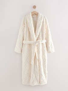Next Cream Argyle Cosy Fleece Robe