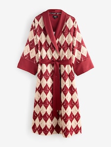 Rockett St George Red Argyle Swan Textured Satin Robe