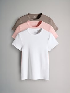 צבע אפור-חום/ורוד/לבן - The Set מארז של 3 חולצות טי מבד ריב עם שרוולים קצרים