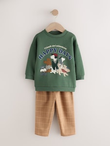 Next Green/ Brown Dog - סט של סווטשירט ומכנסי טרנינג (גיל 3 חודשים עד 7 שנים)