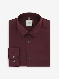 Next Burgundy Red Regular Fit Easy Care Textured Single Cuff Smart Shirt