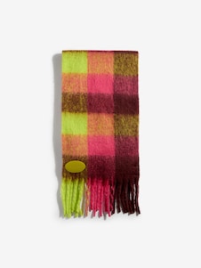 Love & Roses Lime and Pink Check Brushed Scarf