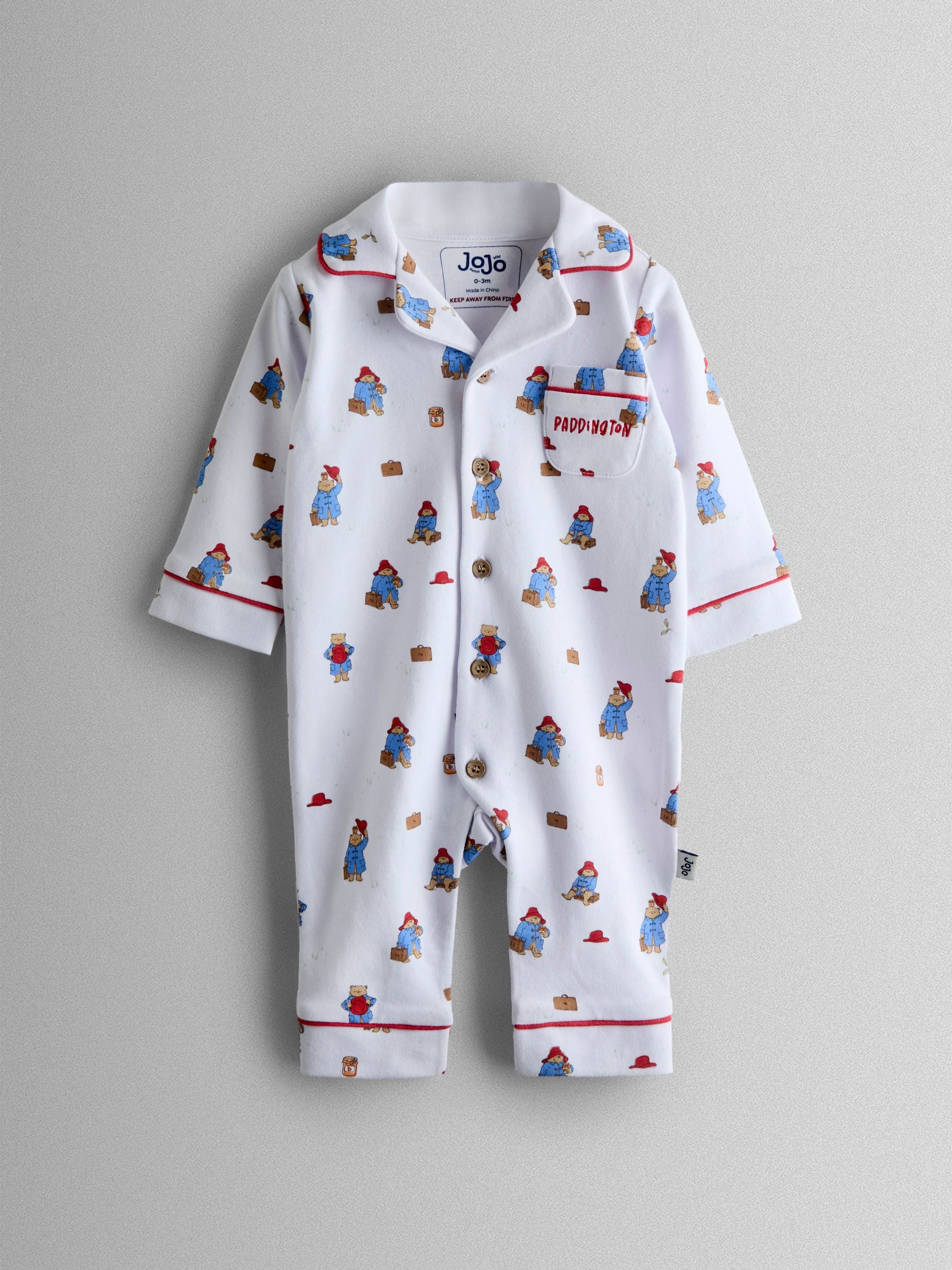 JoJo Maman Bébé White Paddington™ Print Jersey Romper Pyjama