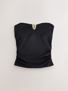 Next שחור - חולצת בנדו צמודה מבד ניילון רך למגע עם עיטור מטאלי