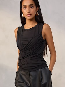 Next שחור - Sleevless Ruched Drape Front Top
