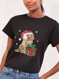 Lipsy Black Christmas Cockapoo Crew Neck T-Shirt