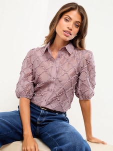 Lipsy Purple 3D Fabric Puff Sleeve Shirt